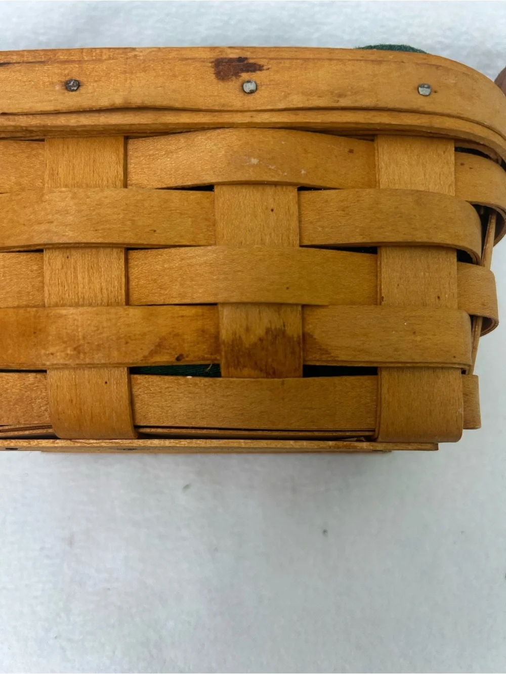 Longaberger 1997 Double Handle Brown Woven Basket with Green Liner